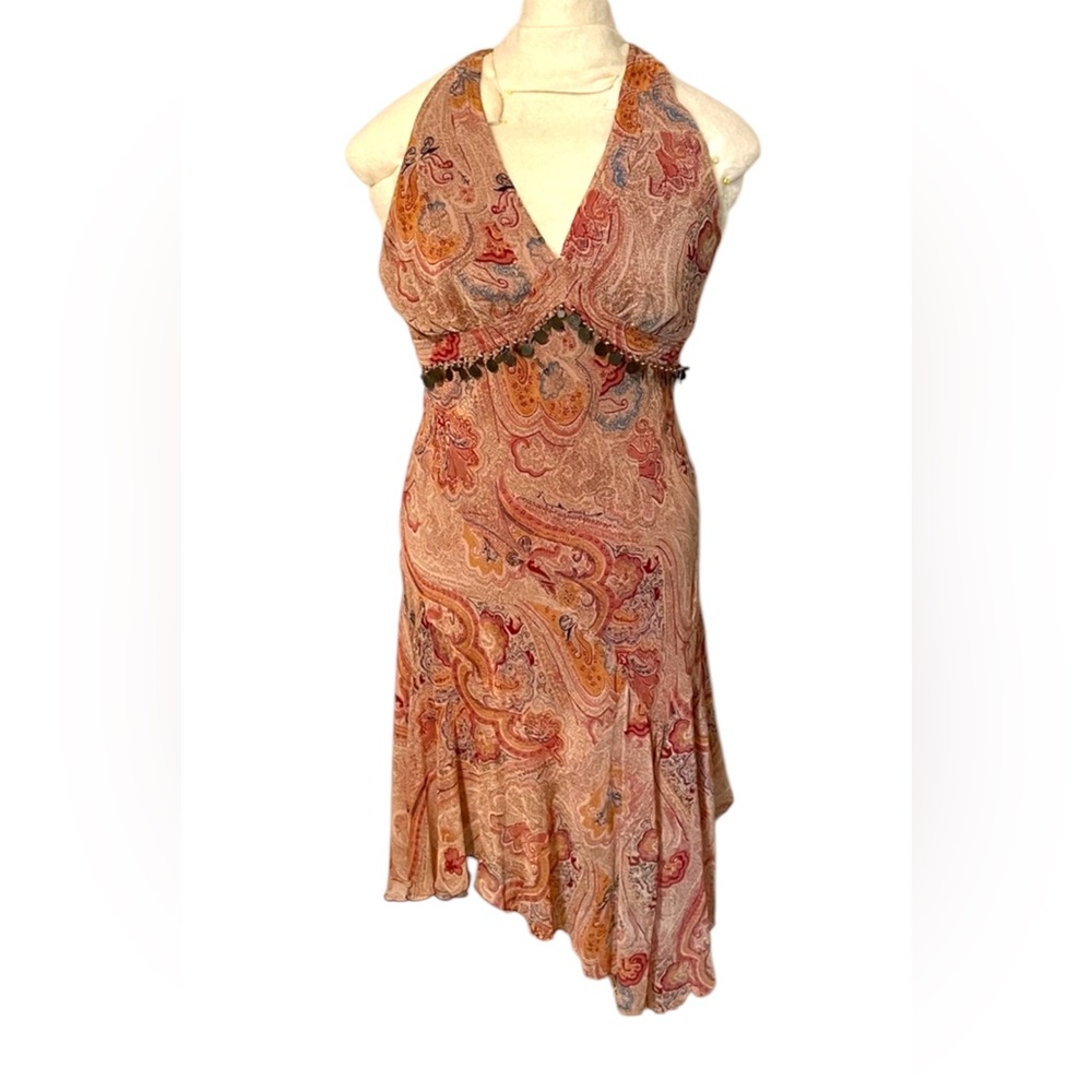 Johnathan Martin size 10 boho halter dress with handkerchief hemline.